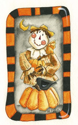 Framed Halloween Scarecrow and Friends Print