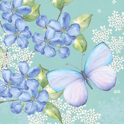 Framed Blue Floral Butterfly Print