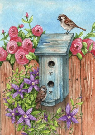 Framed House Sparrow Flag Print