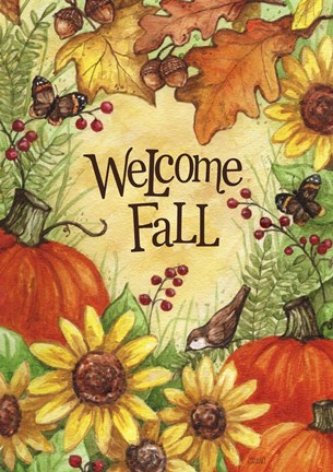 Framed Welcome Fall Pumpkins And Leaves Print