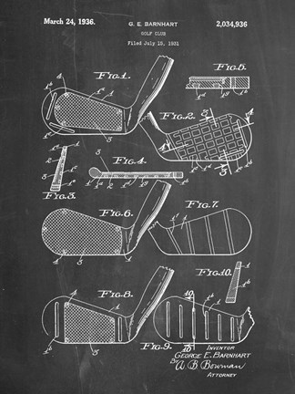 Framed Golf Club Patent - Chalkboard Print