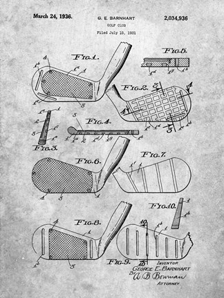 Framed Golf Club Patent - Slate Print