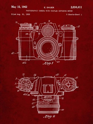 Framed Photographic Camera With Coupled Exposure Meter Patent - Burgundy Print