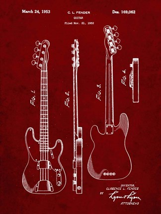 Framed Guitar Patent - Burgundy Print