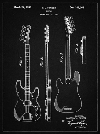 Framed Guitar Patent - Vintage Black Print