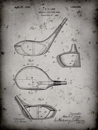 Framed Metallic Golf Club Head Patent - Faded Grey Print