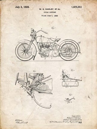 Framed Cycle Support Patent - Vintage Parchment Print