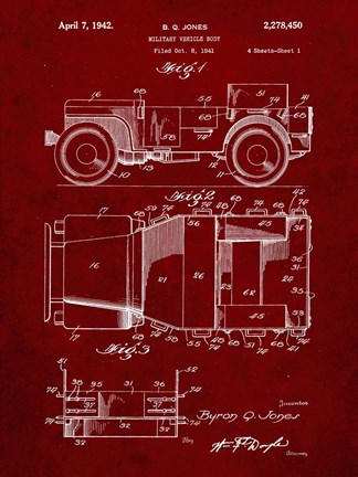 Framed Military Vehicle Body Patent - Burgundy Print