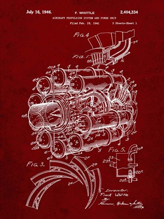 Framed Aircraft Propulsion &amp; Power Unit Patent - Burgundy Print