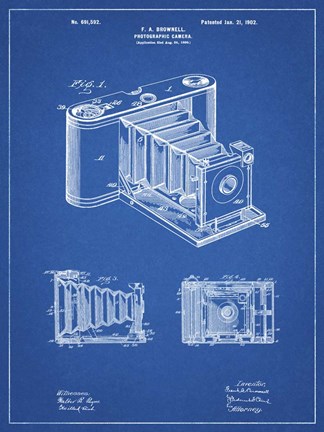 Framed Photographic Camera Patent - Blueprint Print