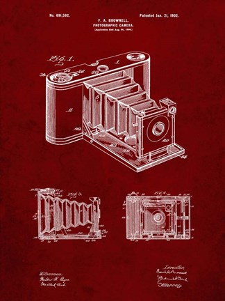 Framed Photographic Camera Patent - Burgundy Print