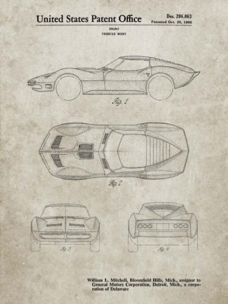 Framed Vehicle Body Patent - Sandstone Print