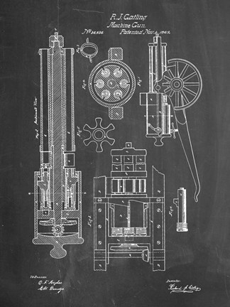 Framed Machine Gun Patent - Chalkboard Print