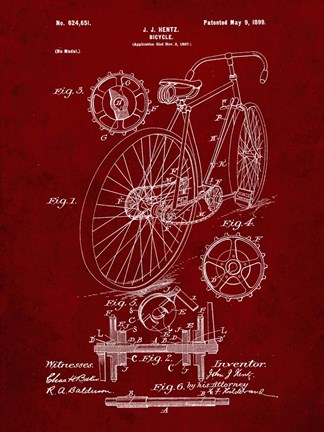 Framed Bicycle Patent - Burgundy Print