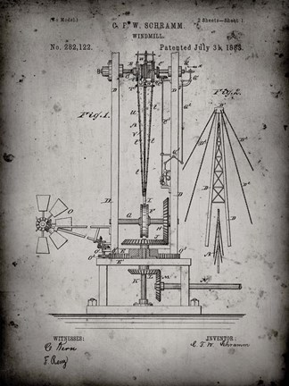 Framed Windmill Patent - Faded Grey Print