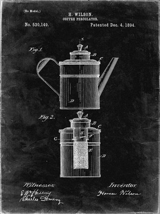 Framed Coffee Percolator Patent - Black Grunge Print