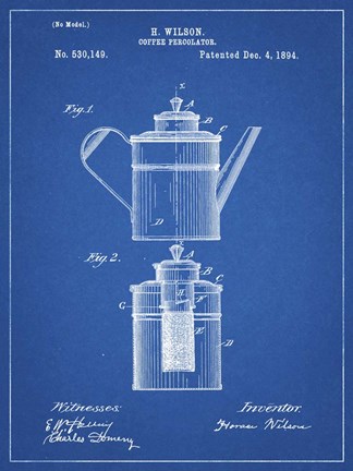 Framed Coffee Percolator Patent - Blueprint Print