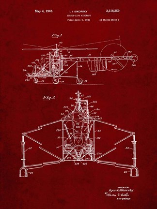 Framed Direct-Lift Aircraft Patent - Burgundy Print