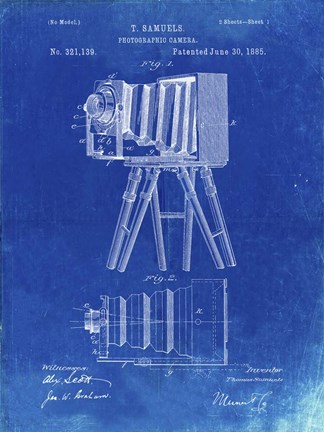 Framed Photographic Camera Patent - Faded Blueprint Print