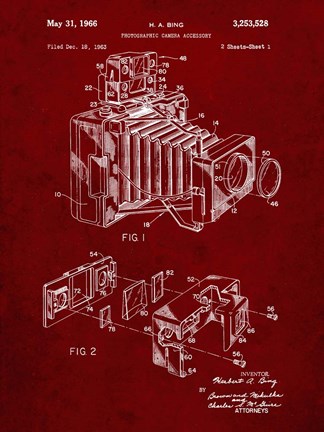 Framed Photographic Camera Accessory Patent - Burgundy Print