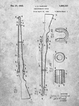 Framed Semi-Automatic Rifle Patent - Slate Print