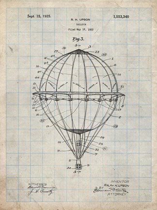 Framed Balloon Patent - Antique Grid Parchment Print