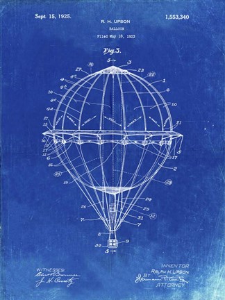 Framed Balloon Patent - Faded Blueprint Print