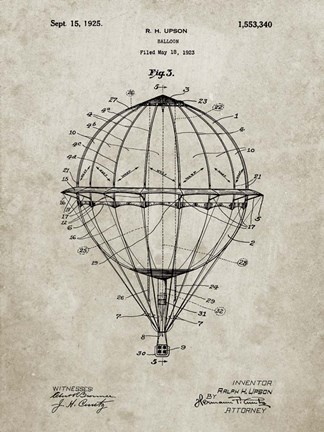 Framed Balloon Patent - Sandstone Print