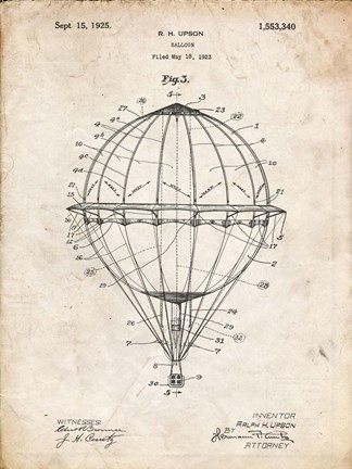 Framed Balloon Patent - Vintage Parchment Print