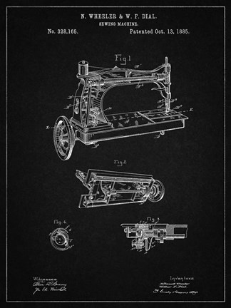 Framed Sewing Machine Patent - Vintage Black Print