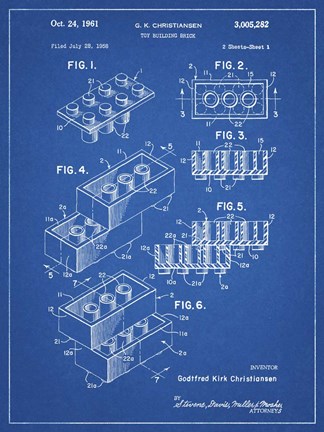 Framed Toy Building Brick Patent - Blueprint Print