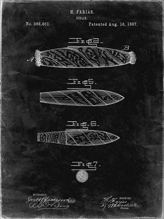 Framed Cigar Patent - Black Grunge Print