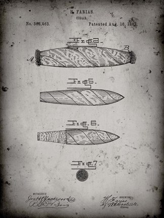 Framed Cigar Patent - Faded Grey Print