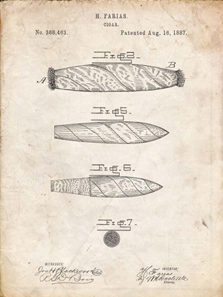 Framed Cigar Patent - Vintage Parchment Print