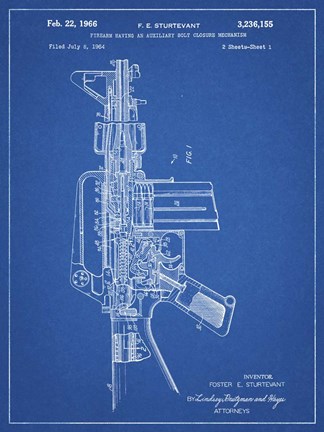 Framed Firearm With Auxiliary Bolt Closure Mechanism Patent - Blueprint Print