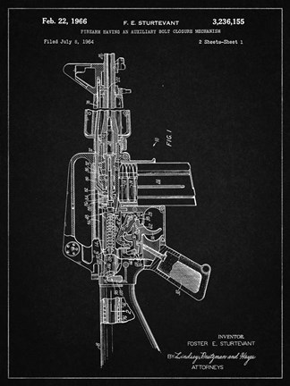 Framed Firearm With Auxiliary Bolt Closure Mechanism Patent - Vintage Black Print