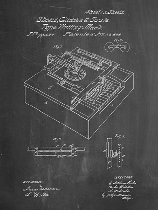 Framed Type Writing Machine Patent - Chalkboard Print