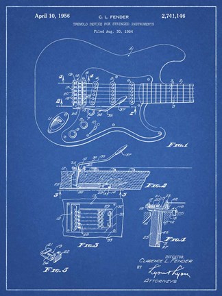 Framed Tremolo Device for Stringed Instruments Patent - Blueprint Print