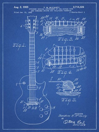 Framed Guitar &amp; Combined Bridge &amp; Tailpiece Therefor Patent - Blueprint Print