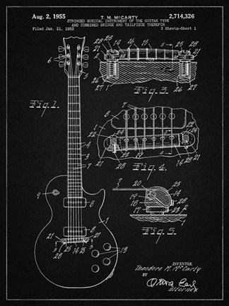 Framed Guitar &amp; Combined Bridge &amp; Tailpiece Therefor Patent - Vintage Black Print