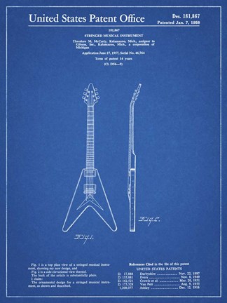 Framed Stringed Musical Instrument Patent - Blueprint Print