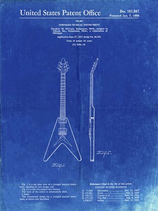 Framed Stringed Musical Instrument Patent - Faded Blueprint Print