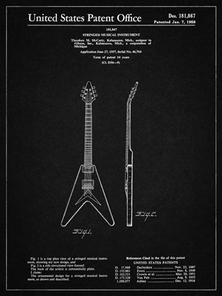 Framed Stringed Musical Instrument Patent - Vintage Black Print