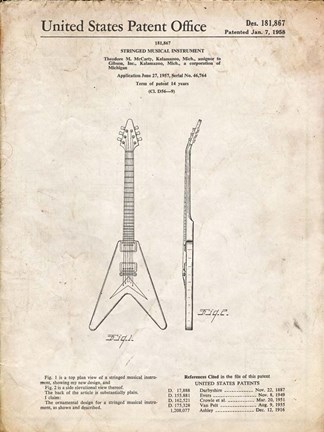 Framed Stringed Musical Instrument Patent - Vintage Parchment Print