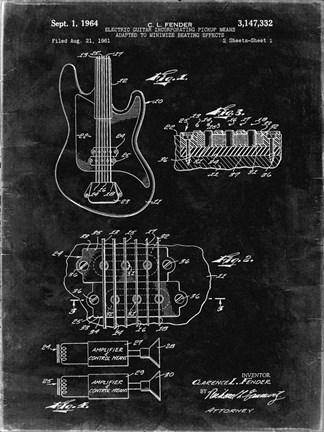 Framed Electric Guitar Patent - Black Grunge Print