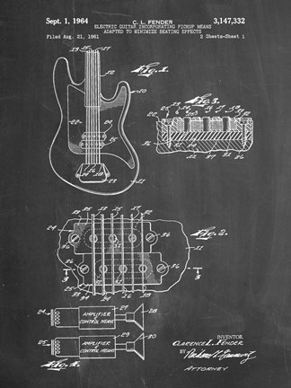 Framed Electric Guitar Patent - Chalkboard Print