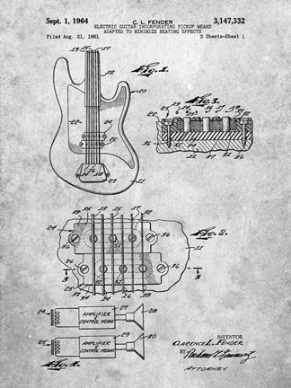 Framed Electric Guitar Patent - Slate Print