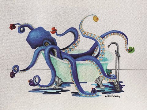Framed Octopus Bath Time Fun I Print