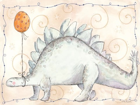 Framed Blue Stegosaurus with Orange Balloon Print