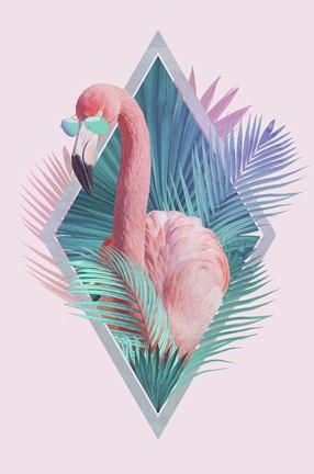 Framed Tropical Leaves &amp; Flamingo Print